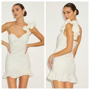 Lulus Captivate Me White One-Shoulder Ruffled Trumpet
Mini Dress